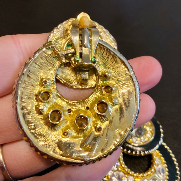 Clip On Black and Gold Earrings with Faux Diamonds - Picture 5 of 5